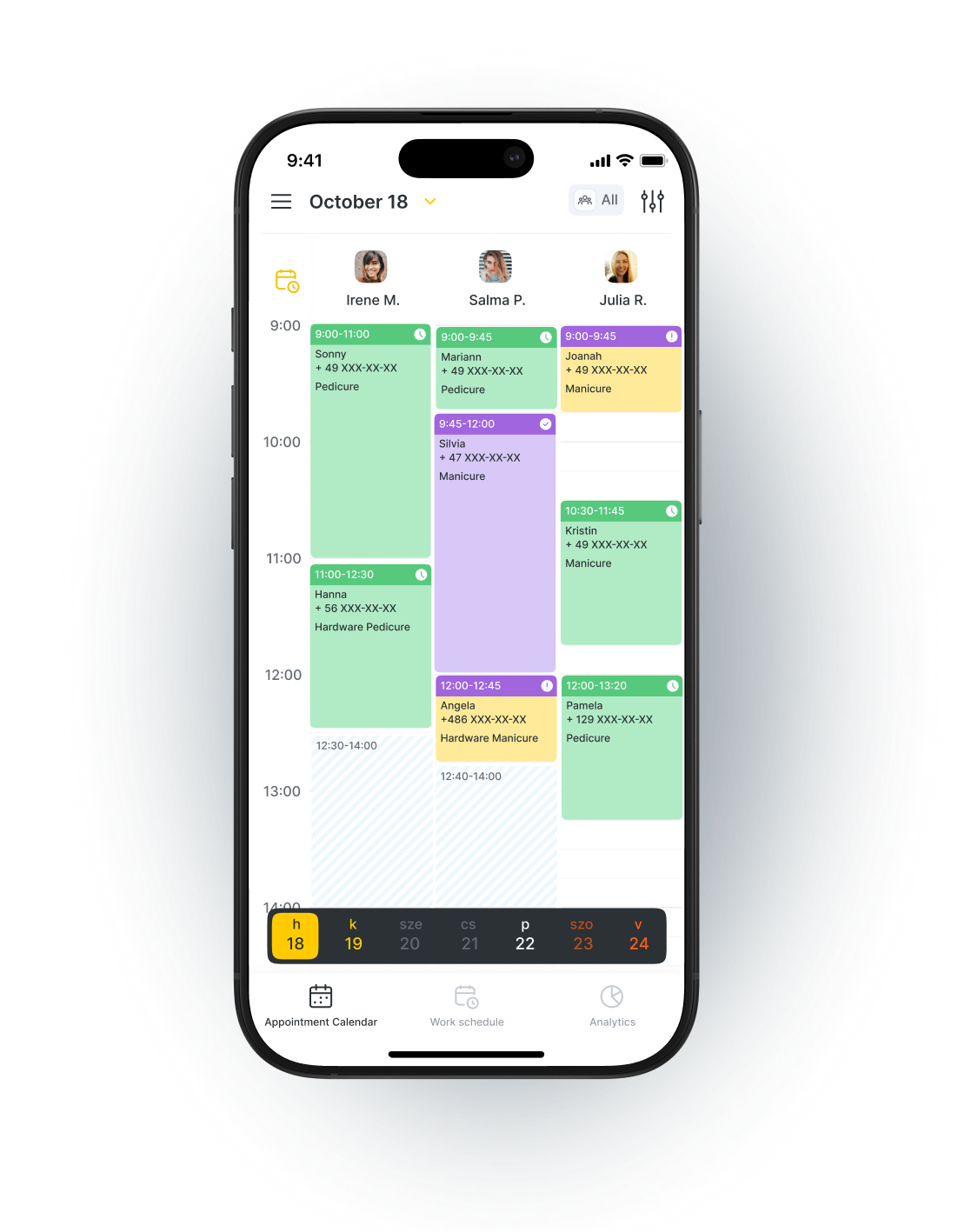 Staff work schedule in Altegio