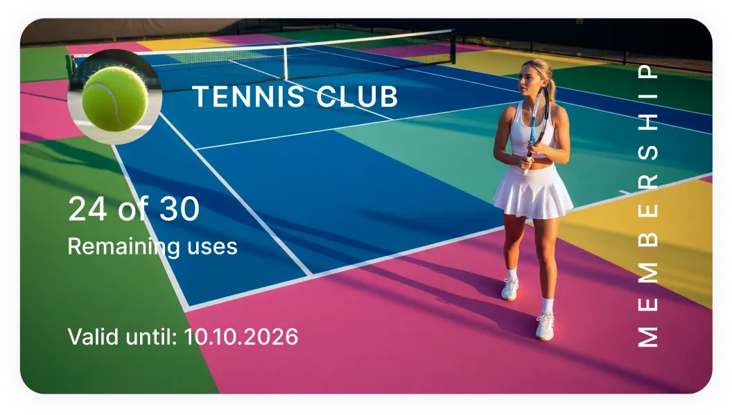 Tennis club membership card showing remaining uses and expiration date