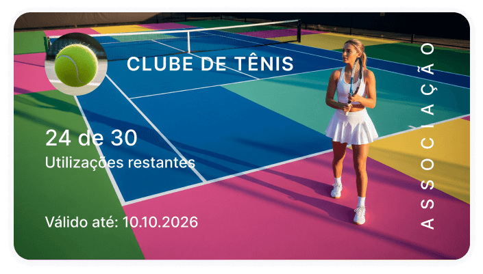 Cartão do Clube de Tênis com informações de uso e validade