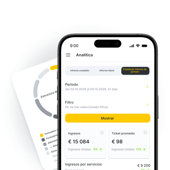Mobile app interface displaying analytics and revenue data