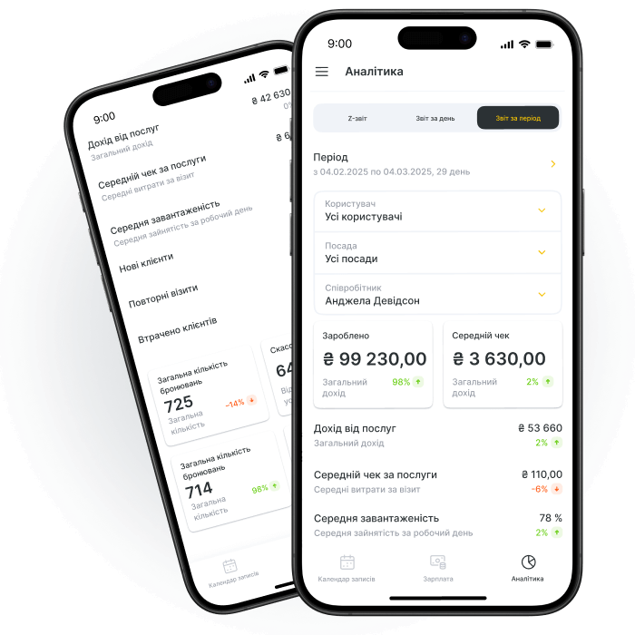 Екран мобільного додатку з аналітикою доходів та послуг