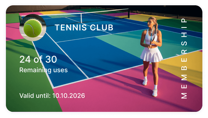 Tennis club membership card showing remaining uses and expiration date