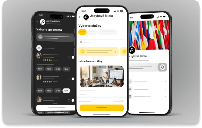 Mobile app interface showing profiles of language teachers with ratings.