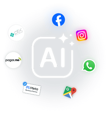 Logotipo da Kommo em fundo roxo com ícones de redes sociais